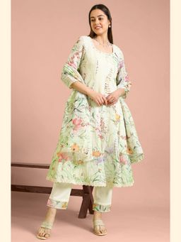 W - Floral Printed Anarkali Kurta with Pant and Dupatta (Set of 3)