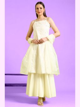 W - Embroidered Kurta and Sharara with Dupatta (Set of 3)