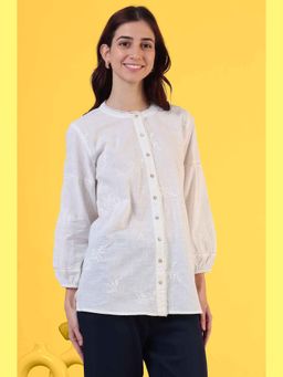 W - Embroidered Pure Cotton Button Down Top