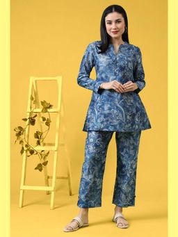 W - Blue Floral Printed Pure Cotton Co-Ord (Set of 2)