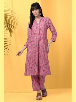 W - Pink Pure Cotton Round Neck Kurta and Pant (Set of 2)