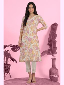 W - Floral White Printed Pure Cotton Straight Kurta