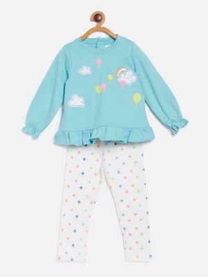 Nautinati Girls Pink White Printed Top With Trousers