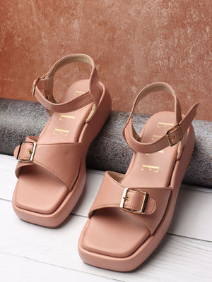 Buy ELLE Peach Women Buckle Sandals Online
