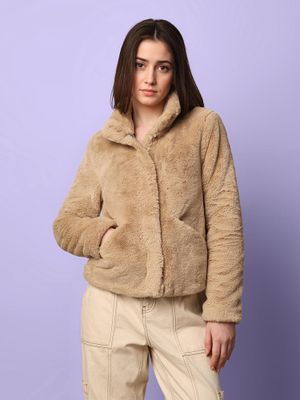 Simple Purple O Neck Button Pockets Teddy Faux Fur Waistcoat Sleeveless main image 0