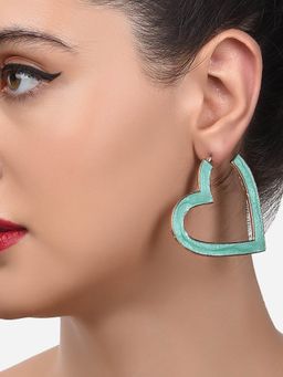 Zaveri Pearls - Green Enamelled Heart Shape Contemporary Semi Hoop Earring-ZPFK14469