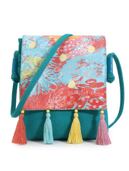 Anekaant - Rangoli Turquoise & Multi Polycotton Floral Digital Printed Sling Bag