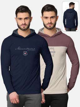 BULLMER - Printed Full Sleeve Hooded T-shirt For Men Multi-color (Pack of 2)