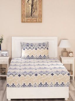 Maspar - Nouveau Tradition Kaleen Global 300TC Cotton Blue Print Single Bedsheet ,1 Pillow Cover