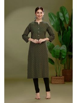 Cotton Culture - Cotton Floral Three Fourth Sleeves Mandarin Neck Green Kurta