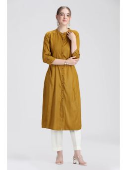 Cotton Culture - Cotton Stripes Three Fourth Sleeves Mandarin Neck Mustard Kurta