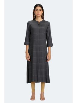 Cotton Culture - Cotton Stripes Three Fourth Sleeves Mandarin Neck Grey Kurta