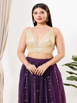 VAMAS - THE DESIGNER BLOUSES - Women Gold V-Neck Padded Stitched Blouse