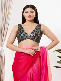 VAMAS - THE DESIGNER BLOUSES - Women V-Neck Black Padded Stitched Blouse