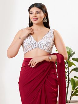 VAMAS - THE DESIGNER BLOUSES - Women V-Neck White Padded Stitched Blouse