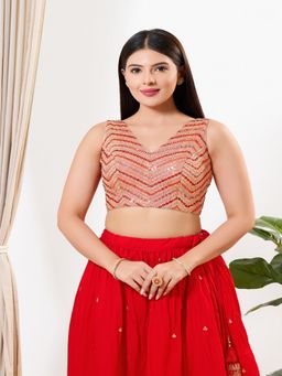 VAMAS - THE DESIGNER BLOUSES - Women Red V-Neck Padded Stitched Blouse