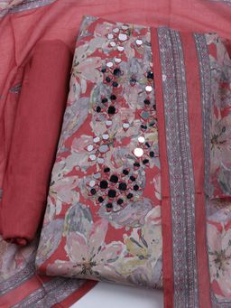 MEENA BAZAAR - Embroidered Pink Cotton Blend Unstitched Dress Material with Dupatta