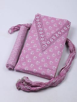 MEENA BAZAAR - Embroidered Pink Cotton Blend Unstitched Dress Material with Dupatta