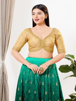 VAMAS - THE DESIGNER BLOUSES - Women Gold Sweetheart Neck Padded Stitched Blouse