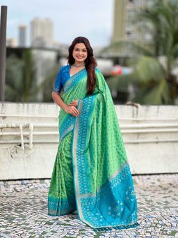 ELITE WEAVES - Soft Silk Zari Woven Patola Saree with Unstitched Blouse