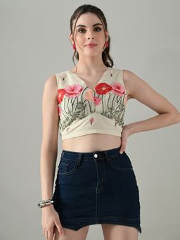 MYSHKA - Off White Multicolor Thread Embroidered Stitched Blouse