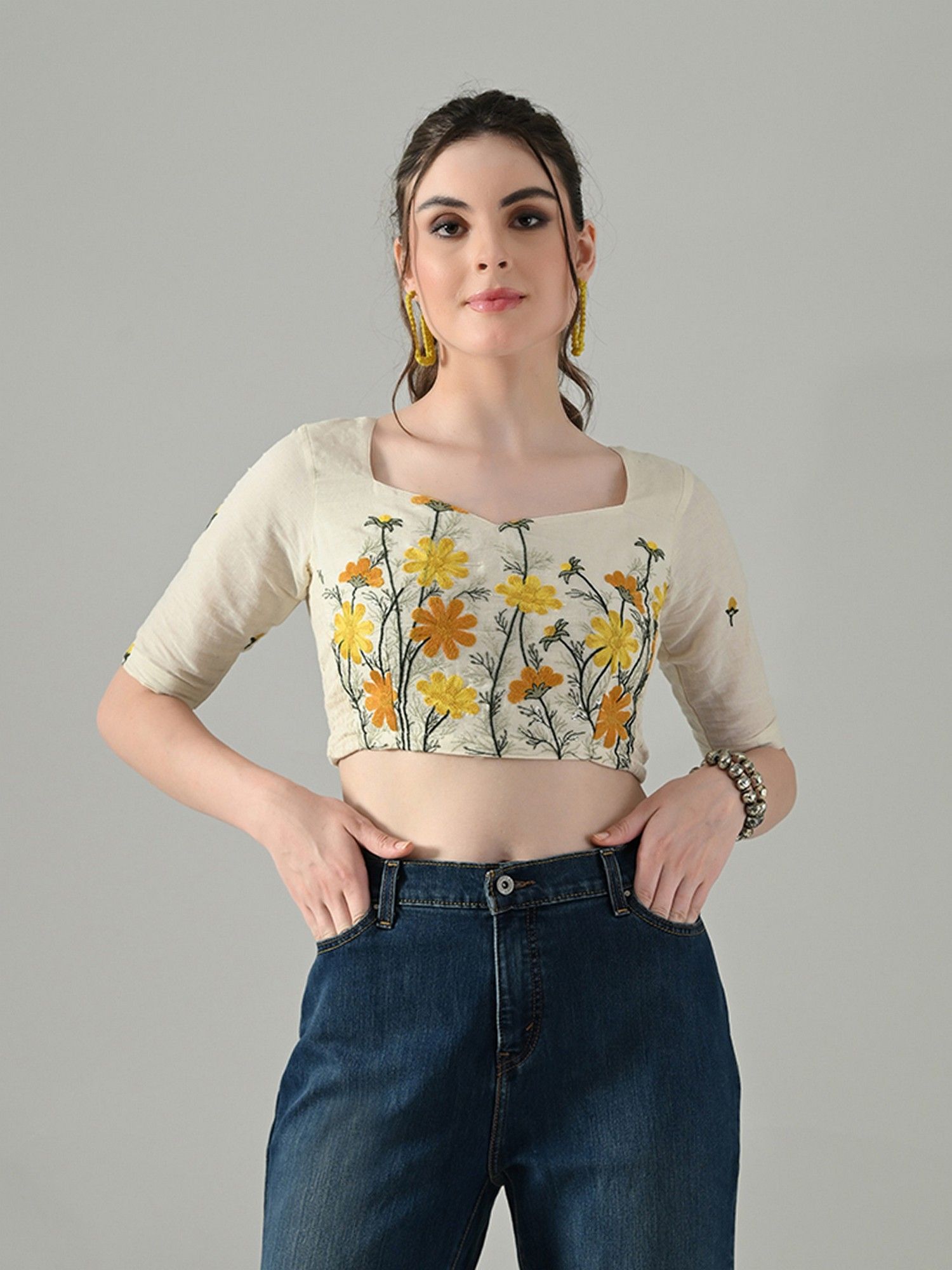 myshka Women Off White with Multicolor Thread Embroidered Stitched Blouse-picture-19