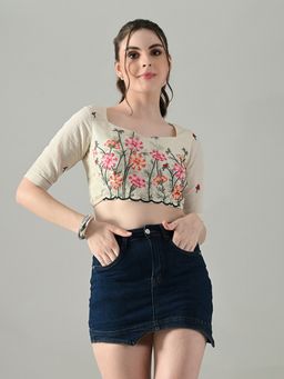 MYSHKA - Women Multicolor with Off White Thread Embroidered Stitched Blouse