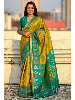 SGF11 - Mustard Women's Kanjivaram Patola Pure Soft Silk Saree with Unstitched Blouse