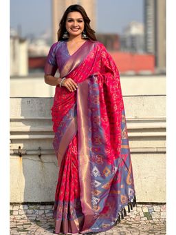 SGF11 - Pink Women Kanjivaram Patola Pure Soft Silk Saree with Unstitched Blouse