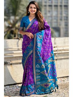 SGF11 - Lavender Women's Kanjivaram Patola Soft Silk Saree with Unstitched Blouse