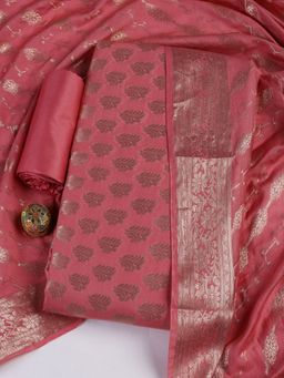 MEENA BAZAAR - Embroidered Pink Chanderi Unstitched Dress Material with Dupatta