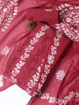 MEENA BAZAAR - Printed Wine Cotton Blend Unstitched Dress Material with Dupatta