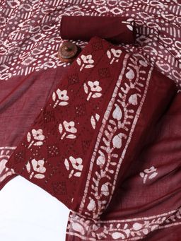 MEENA BAZAAR - Printed Wine Cotton Blend Unstitched Dress Material with Dupatta
