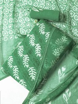 MEENA BAZAAR - Printed Green Cotton Blend Unstitched Dress Material with Dupatta