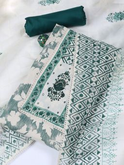 MEENA BAZAAR - Printed Green Cotton Blend Unstitched Dress Material with Dupatta