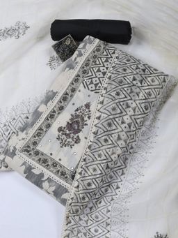 MEENA BAZAAR - Printed Navy Blue Cotton Blend Unstitched Dress Material with Dupatta