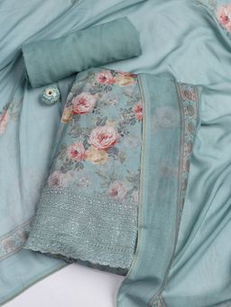 MEENA BAZAAR - Printed Green Muslin Unstitched Dress Material with Dupatta