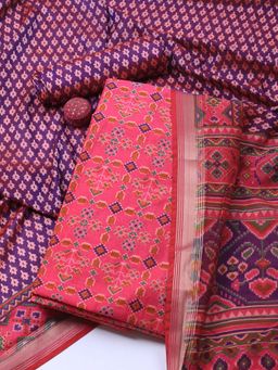 MEENA BAZAAR - Printed Pink Art Silk Unstitched Dress Material with Dupatta