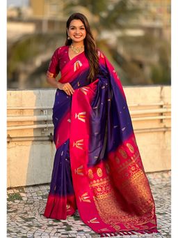 ELITE WEAVES - Purple South Traditional Tilak Soft Silk Zari Woven Saree with Unstitched Blouse