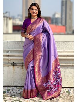 ELITE WEAVES - Lavender Pure Tissue Zari Woven Patola Saree with Unstitched Blouse