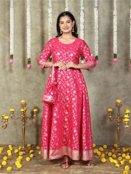 ARAMYA - Silk Blend Woven Round Neck Pink Kurta