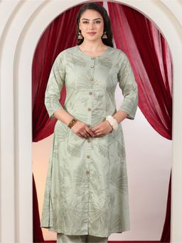 ARAMYA - Women Round Neck Chanderi Three Fourth Sleeves Green Kurta