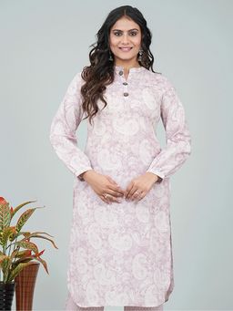ARAMYA - Women Mandarin Neck Paisley Full Sleeves Purple Kurta