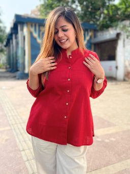 The Svaya - Women Deep Red Cotton Slub Shirt