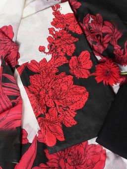 SALWAR STUDIO - Black with Red Printed Unstitched Kurta with Pant and Dupatta