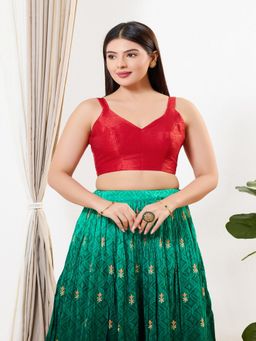 VAMAS - THE DESIGNER BLOUSES - Women Red Sweetheart Neck Padded Stitched Blouse