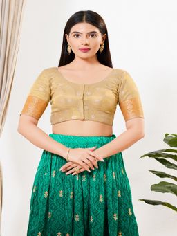 VAMAS - THE DESIGNER BLOUSES - Women Gold Round Neck Padded Stitched Blouse