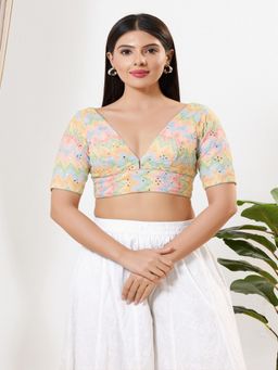 VAMAS - THE DESIGNER BLOUSES - Multi-Color Women Plunging Neck Padded Stitched Blouse