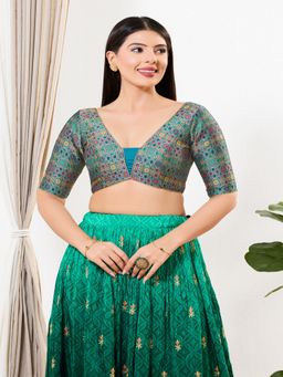 VAMAS - THE DESIGNER BLOUSES - Women Blue V-Neck Padded Stitched Blouse