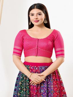 VAMAS - THE DESIGNER BLOUSES - Women Pink Round Neck Padded Stitched Blouse